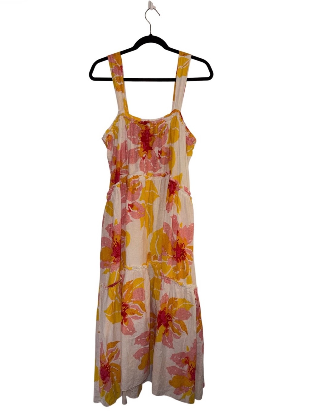 🤍💐EUC Free People “Moonshine Midi Dress” White🤍Pink💗Yellow💛Floral💐Sz Medium - Picture 9 of 15